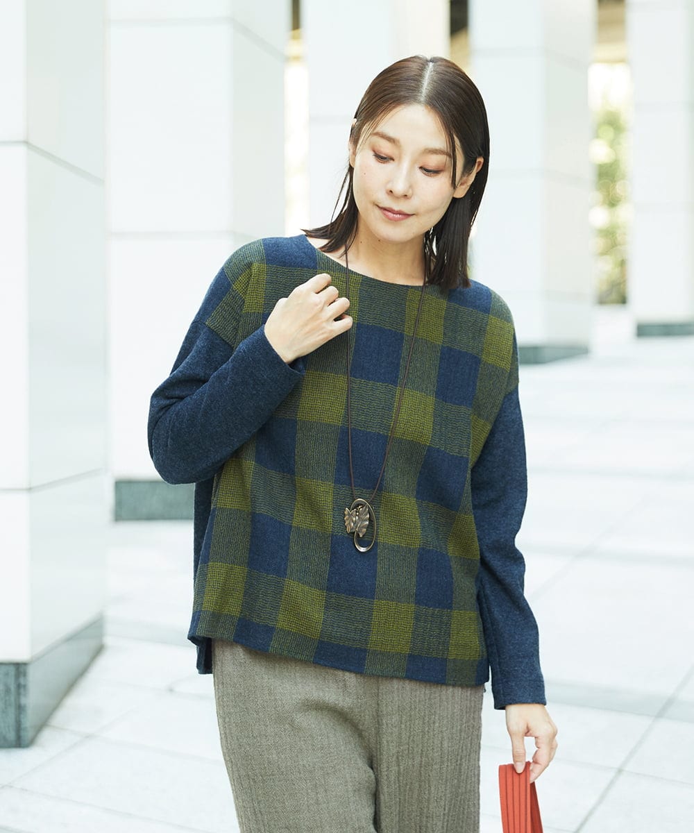 NGBAF16290 GIANNI LO GIUDICE(ジャンニ ロ ジュディチェ) [日本製]リファインガーゼブロックチェックプルオーバー イエロー