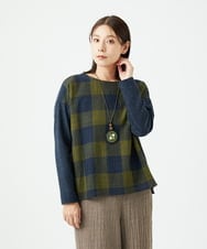 NGBAF16290 GIANNI LO GIUDICE(ジャンニ ロ ジュディチェ) [日本製]リファインガーゼブロックチェックプルオーバー イエロー