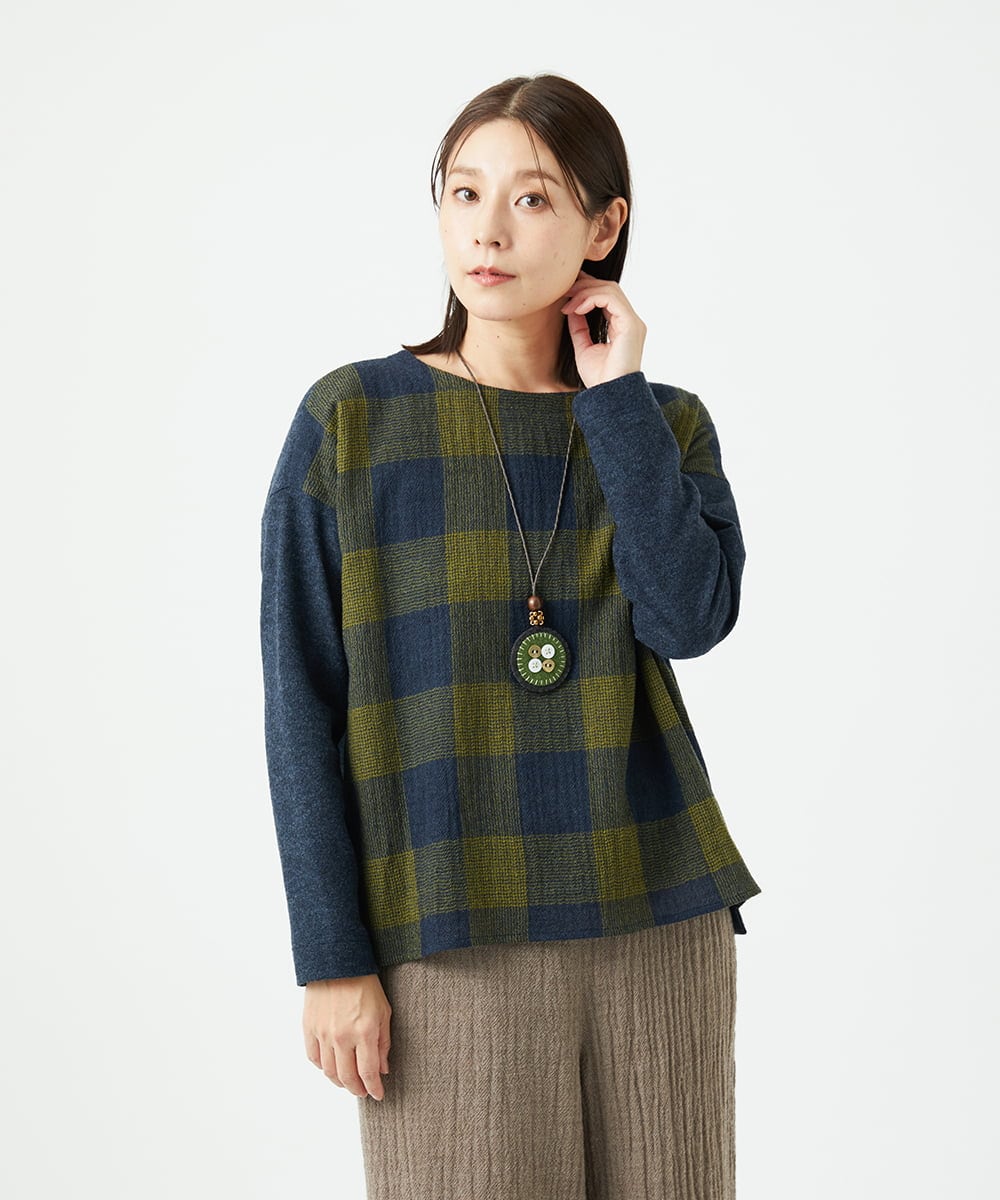 NGBAF16290 GIANNI LO GIUDICE(ジャンニ ロ ジュディチェ) [日本製]リファインガーゼブロックチェックプルオーバー イエロー