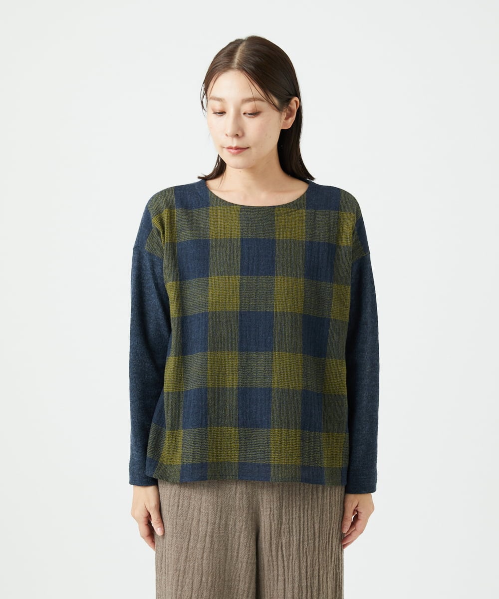 NGBAF16290 GIANNI LO GIUDICE(ジャンニ ロ ジュディチェ) [日本製]リファインガーゼブロックチェックプルオーバー イエロー