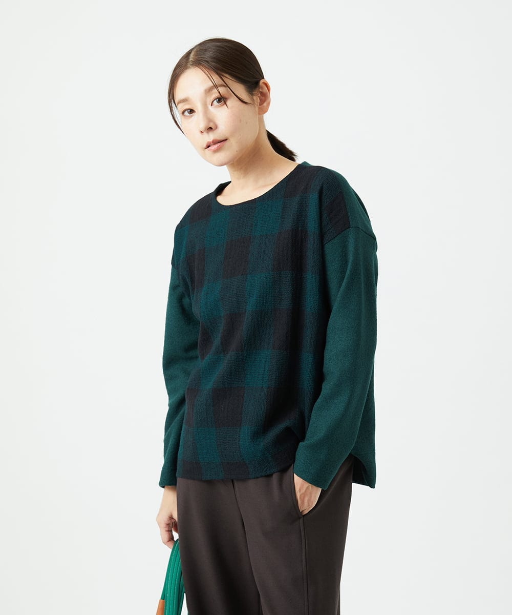 NGBAF16290 GIANNI LO GIUDICE(ジャンニ ロ ジュディチェ) [日本製]リファインガーゼブロックチェックプルオーバー グリーン