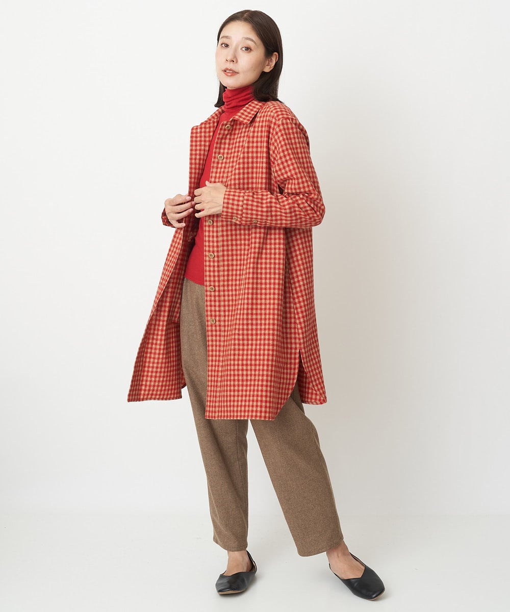 日本製]エコウールギンガムロングブラウス(ブラウス・シャツ) | GIANNI