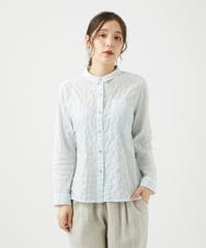 NGBEF14230 GIANNI LO GIUDICE(ジャンニ ロ ジュディチェ) [洗える]シャーリングシャンブレーブラウス ライトブルー