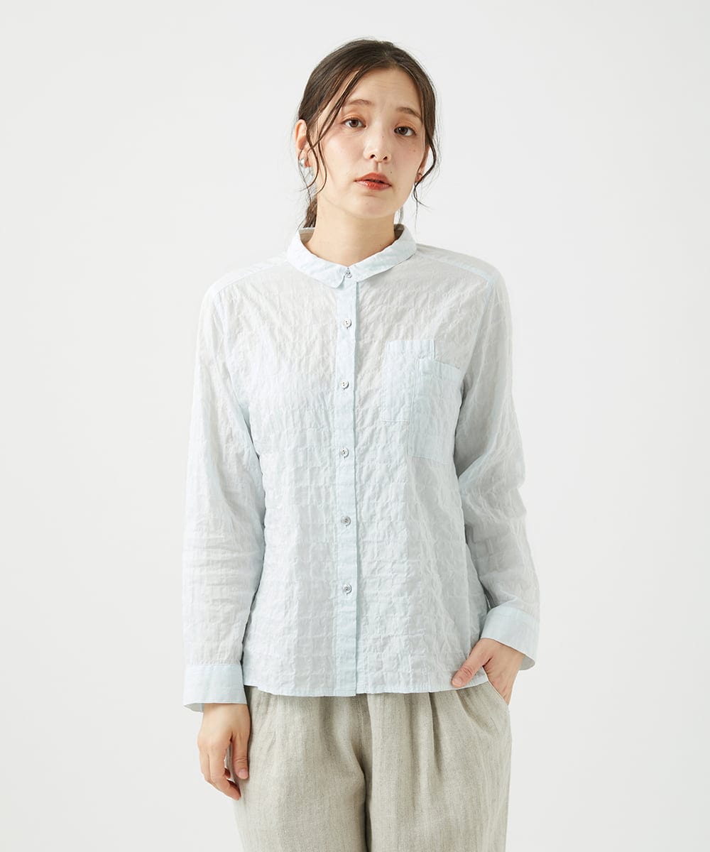 NGBEF14230 GIANNI LO GIUDICE(ジャンニ ロ ジュディチェ) [洗える]シャーリングシャンブレーブラウス ライトブルー