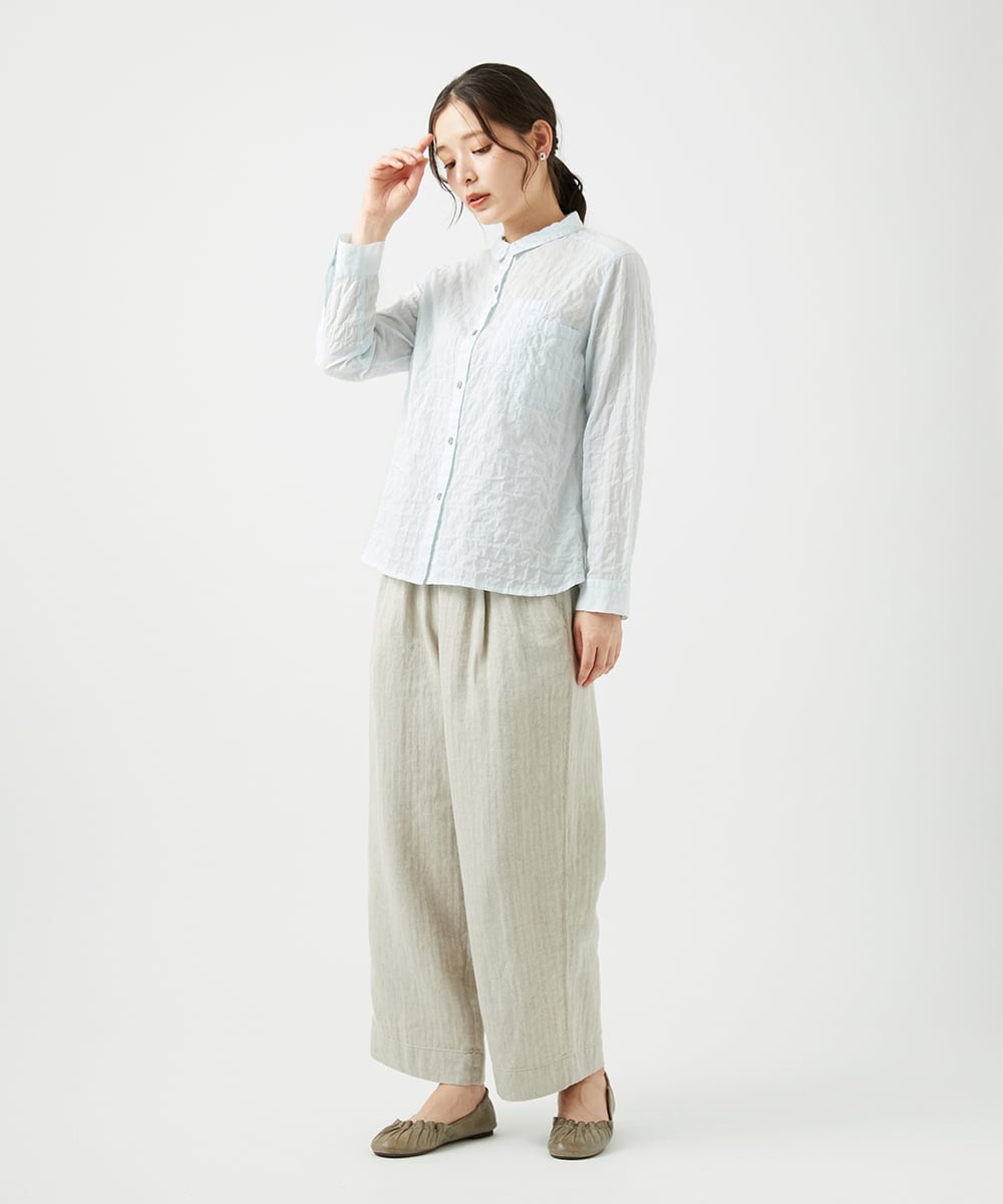 NGBEF14230 GIANNI LO GIUDICE(ジャンニ ロ ジュディチェ) [洗える]シャーリングシャンブレーブラウス ライトブルー