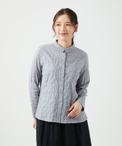 NGBEF14230 GIANNI LO GIUDICE [洗える]シャーリングシャンブレーブラウス