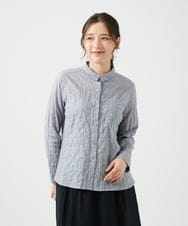 NGBEF14230 GIANNI LO GIUDICE(ジャンニ ロ ジュディチェ) [洗える]シャーリングシャンブレーブラウス ネイビー