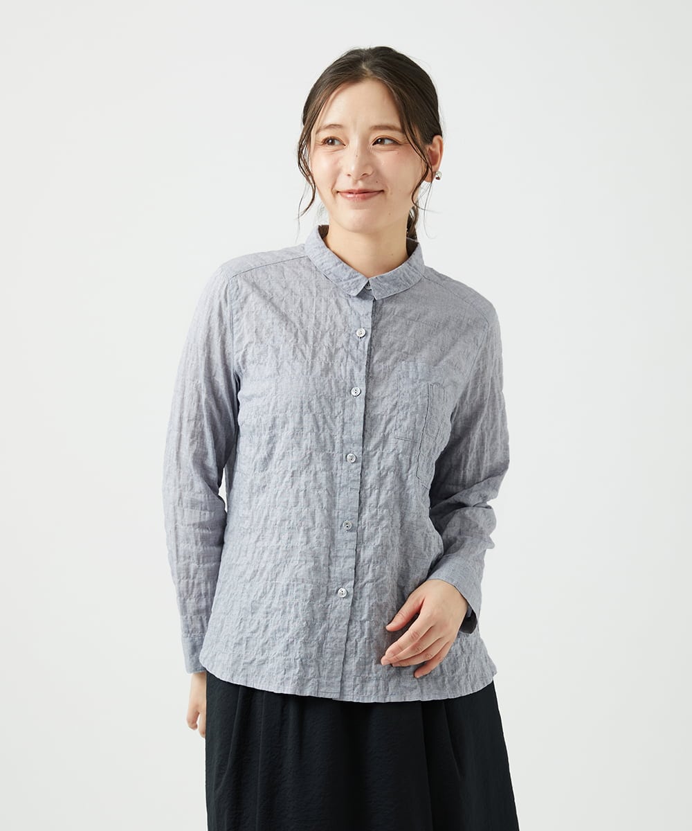 NGBEF14230 GIANNI LO GIUDICE [洗える]シャーリングシャンブレーブラウス