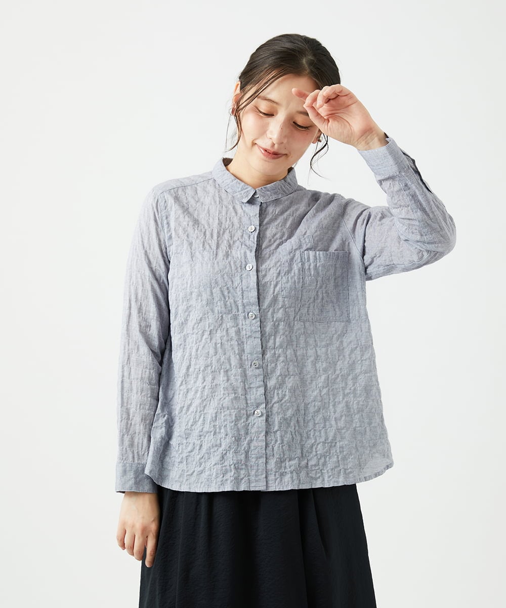 NGBEF14230 GIANNI LO GIUDICE(ジャンニ ロ ジュディチェ) [洗える]シャーリングシャンブレーブラウス ネイビー