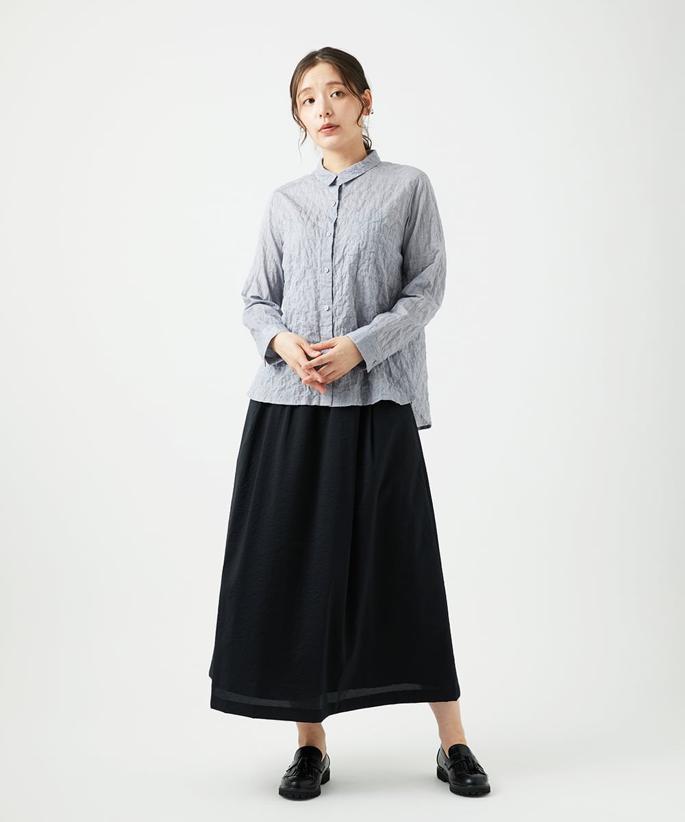 NGBEF14230 GIANNI LO GIUDICE(ジャンニ ロ ジュディチェ) [洗える]シャーリングシャンブレーブラウス ネイビー