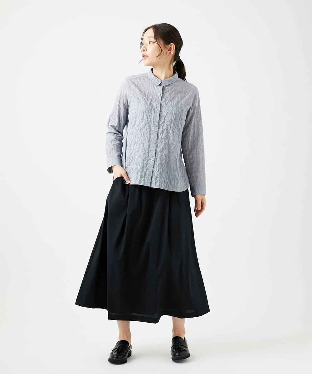NGBEF14230 GIANNI LO GIUDICE(ジャンニ ロ ジュディチェ) [洗える]シャーリングシャンブレーブラウス ネイビー