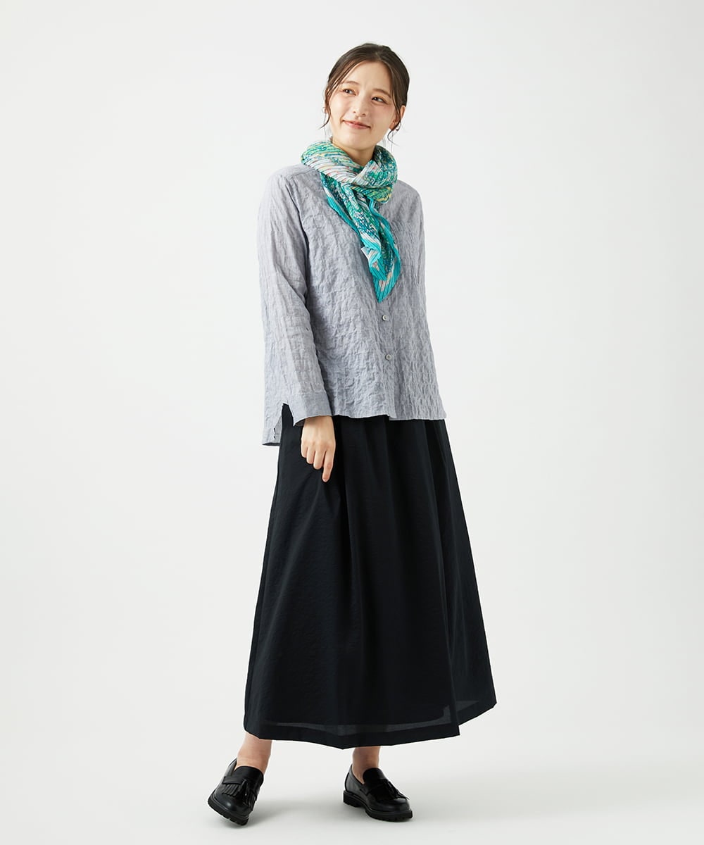 NGBEF14230 GIANNI LO GIUDICE(ジャンニ ロ ジュディチェ) [洗える]シャーリングシャンブレーブラウス ネイビー