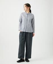 NGBEF14230 GIANNI LO GIUDICE(ジャンニ ロ ジュディチェ) [洗える]シャーリングシャンブレーブラウス ネイビー