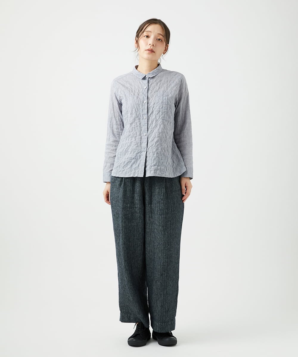 NGBEF14230 GIANNI LO GIUDICE(ジャンニ ロ ジュディチェ) [洗える]シャーリングシャンブレーブラウス ネイビー