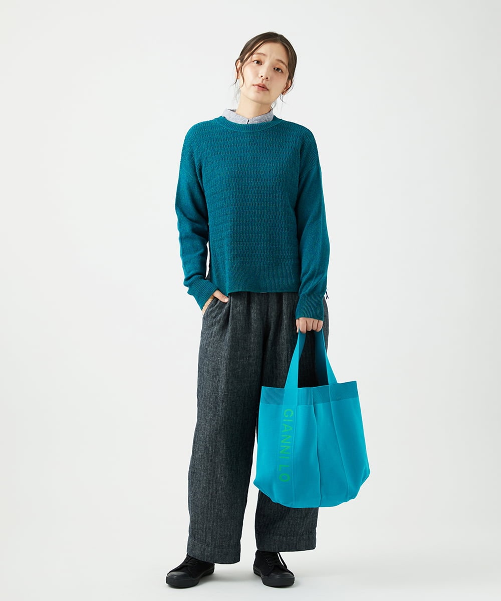 NGBEF14230 GIANNI LO GIUDICE(ジャンニ ロ ジュディチェ) [洗える]シャーリングシャンブレーブラウス ネイビー