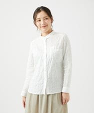 NGBEF14230 GIANNI LO GIUDICE(ジャンニ ロ ジュディチェ) [洗える]シャーリングシャンブレーブラウス ホワイト