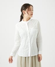 NGBEF14230 GIANNI LO GIUDICE(ジャンニ ロ ジュディチェ) [洗える]シャーリングシャンブレーブラウス ホワイト