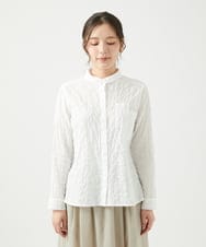 NGBEF14230 GIANNI LO GIUDICE(ジャンニ ロ ジュディチェ) [洗える]シャーリングシャンブレーブラウス ホワイト