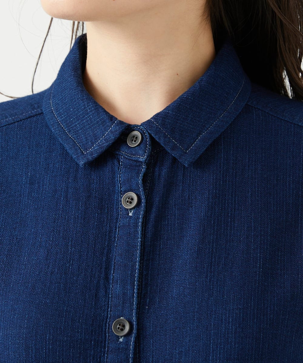 NGBEF15390 GIANNI LO GIUDICE(ジャンニ ロ ジュディチェ) [洗える]二重織ガーゼデニム製品染めブラウス ネイビー