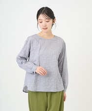 NGBEF19210 GIANNI LO GIUDICE(ジャンニ ロ ジュディチェ) [洗える・日本製]シャーリングシャンブレーブラウス ネイビー