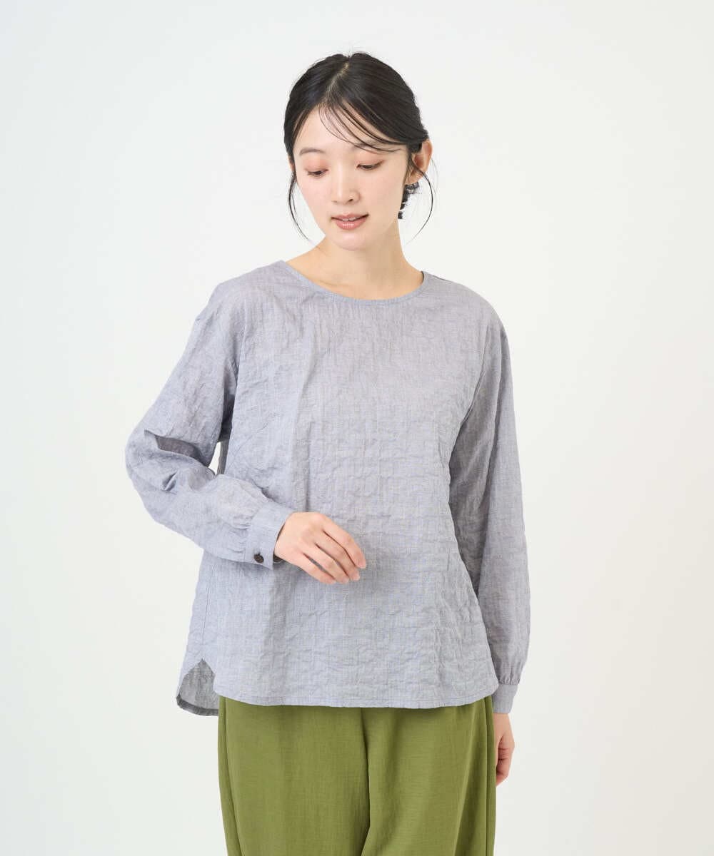 NGBEF19210 GIANNI LO GIUDICE(ジャンニ ロ ジュディチェ) [洗える・日本製]シャーリングシャンブレーブラウス ネイビー