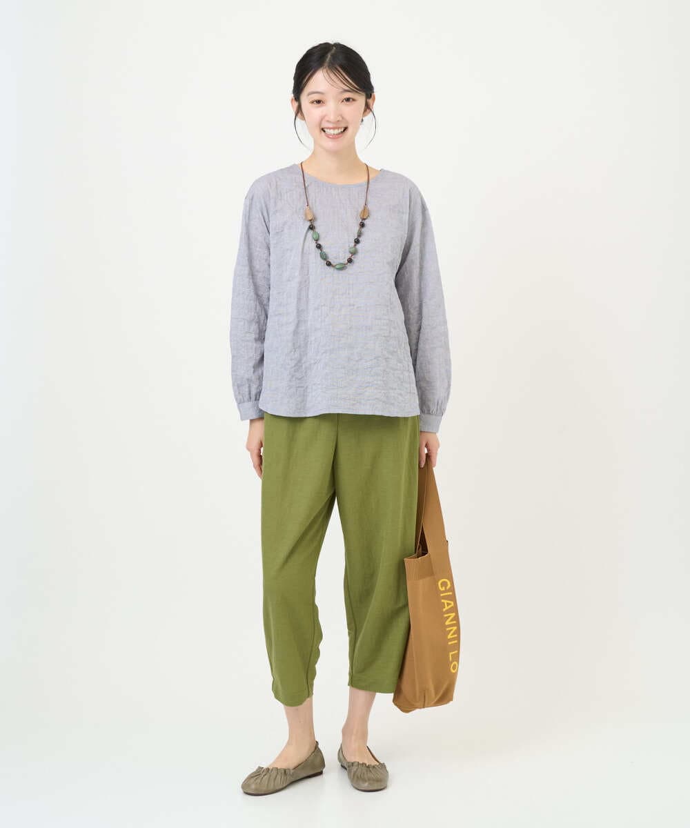 NGBEF19210 GIANNI LO GIUDICE(ジャンニ ロ ジュディチェ) [洗える・日本製]シャーリングシャンブレーブラウス ネイビー