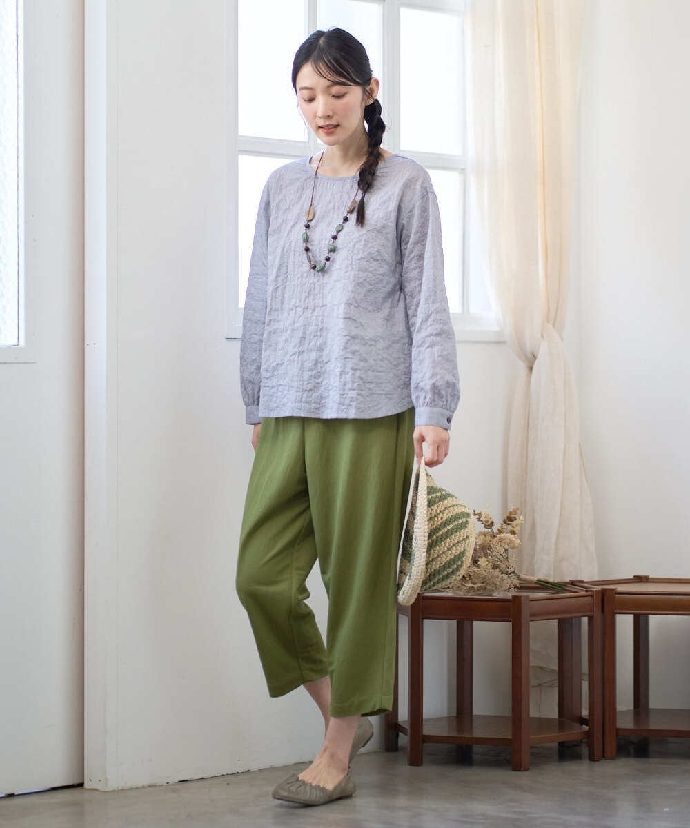 NGBEF19210 GIANNI LO GIUDICE(ジャンニ ロ ジュディチェ) [洗える・日本製]シャーリングシャンブレーブラウス ネイビー