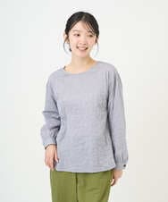 NGBEF19210 GIANNI LO GIUDICE(ジャンニ ロ ジュディチェ) [洗える・日本製]シャーリングシャンブレーブラウス ネイビー