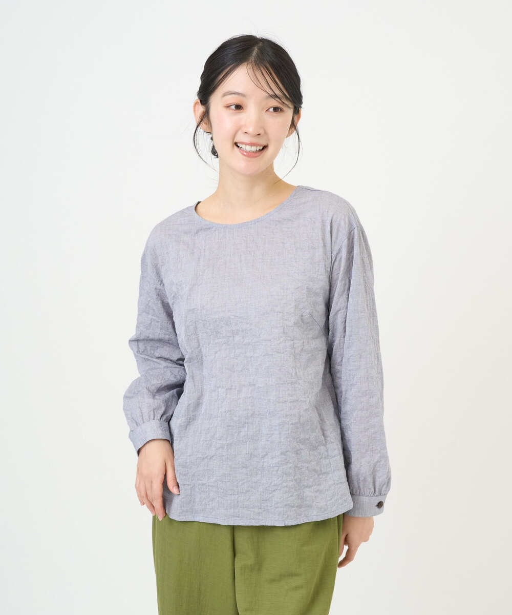 NGBEF19210 GIANNI LO GIUDICE(ジャンニ ロ ジュディチェ) [洗える・日本製]シャーリングシャンブレーブラウス ネイビー