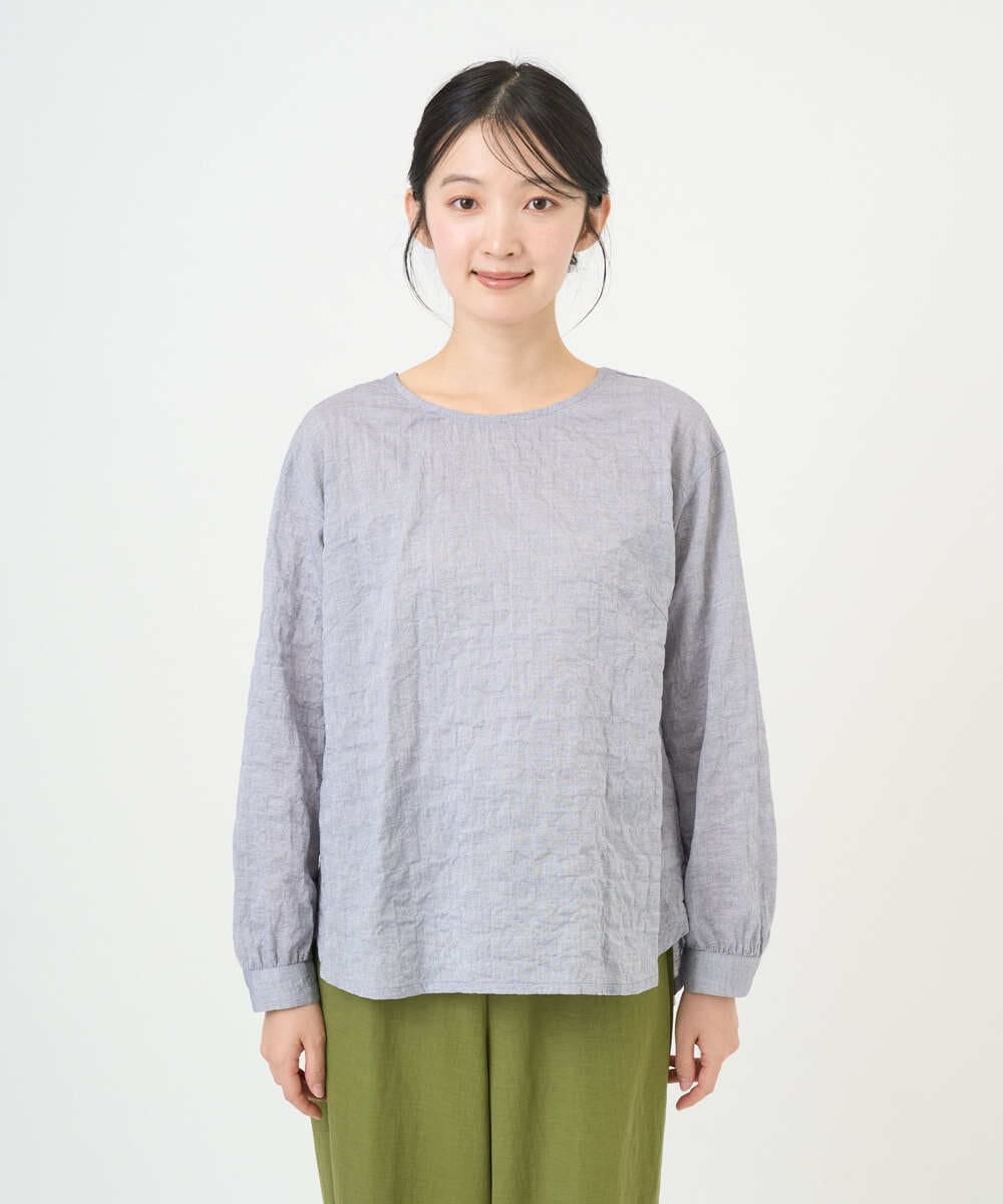 NGBEF19210 GIANNI LO GIUDICE(ジャンニ ロ ジュディチェ) [洗える・日本製]シャーリングシャンブレーブラウス ネイビー