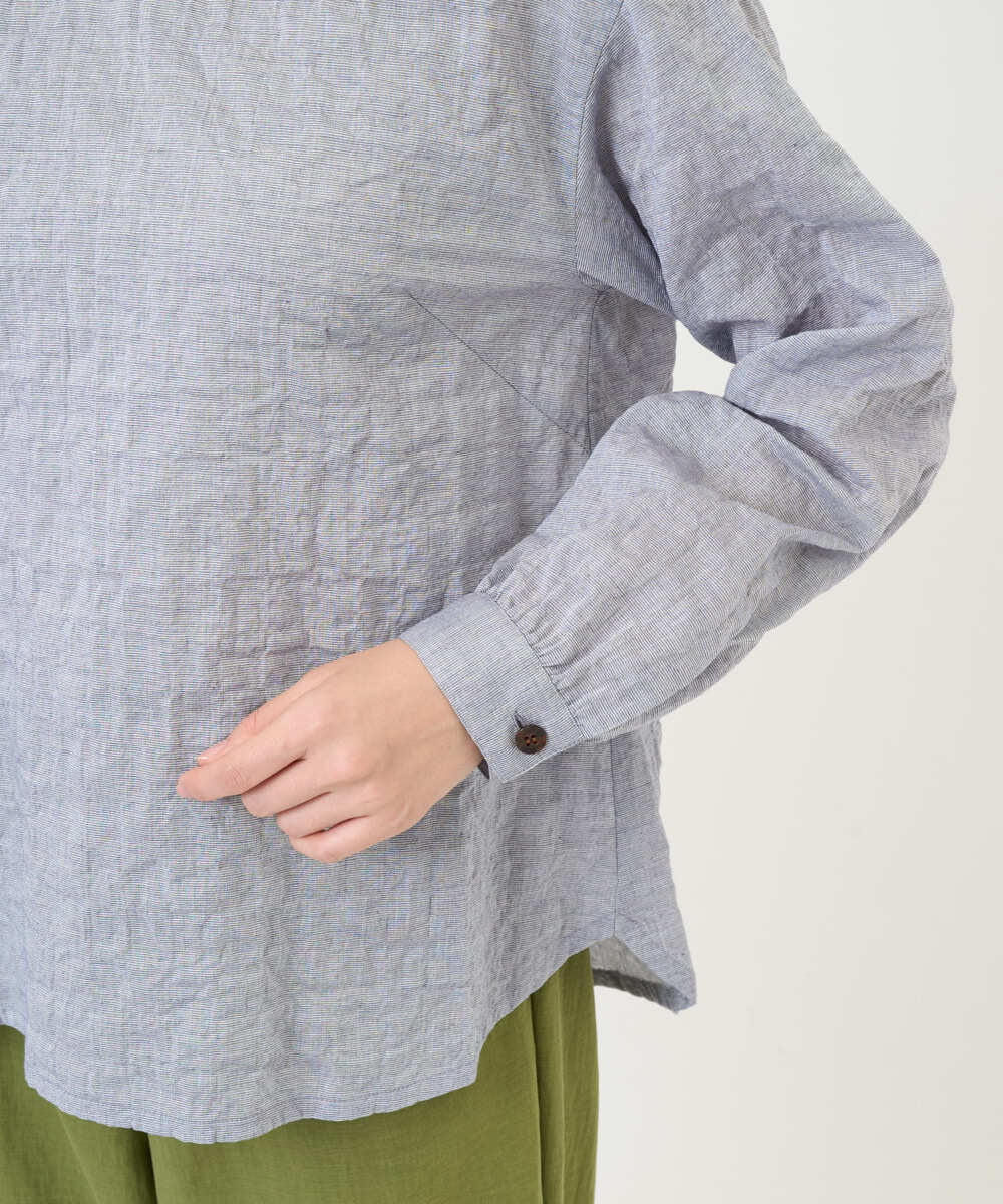 NGBEF19210 GIANNI LO GIUDICE(ジャンニ ロ ジュディチェ) [洗える・日本製]シャーリングシャンブレーブラウス ネイビー