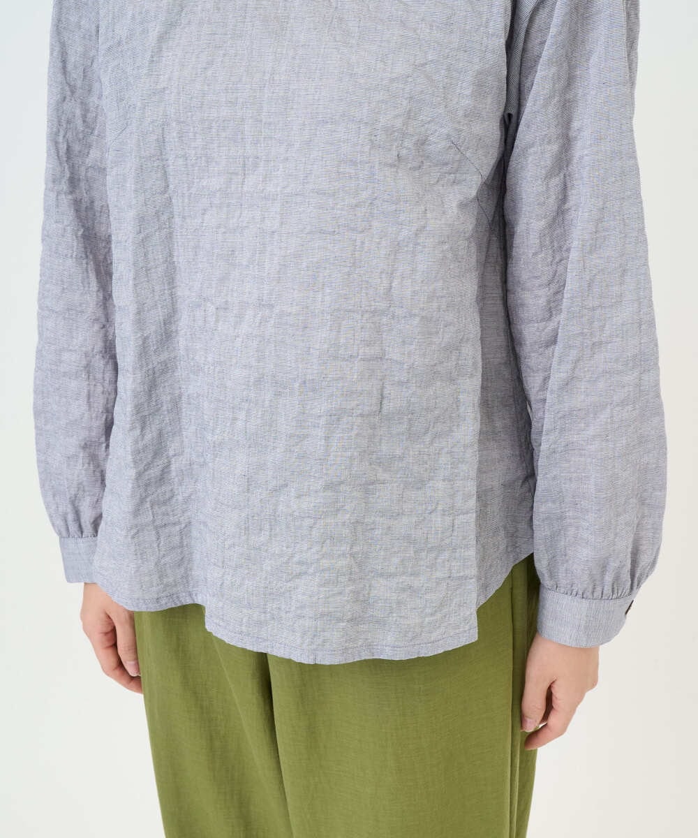 NGBEF19210 GIANNI LO GIUDICE(ジャンニ ロ ジュディチェ) [洗える・日本製]シャーリングシャンブレーブラウス ネイビー