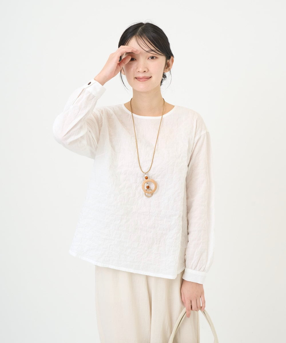 NGBEF19210 GIANNI LO GIUDICE(ジャンニ ロ ジュディチェ) [洗える・日本製]シャーリングシャンブレーブラウス ホワイト