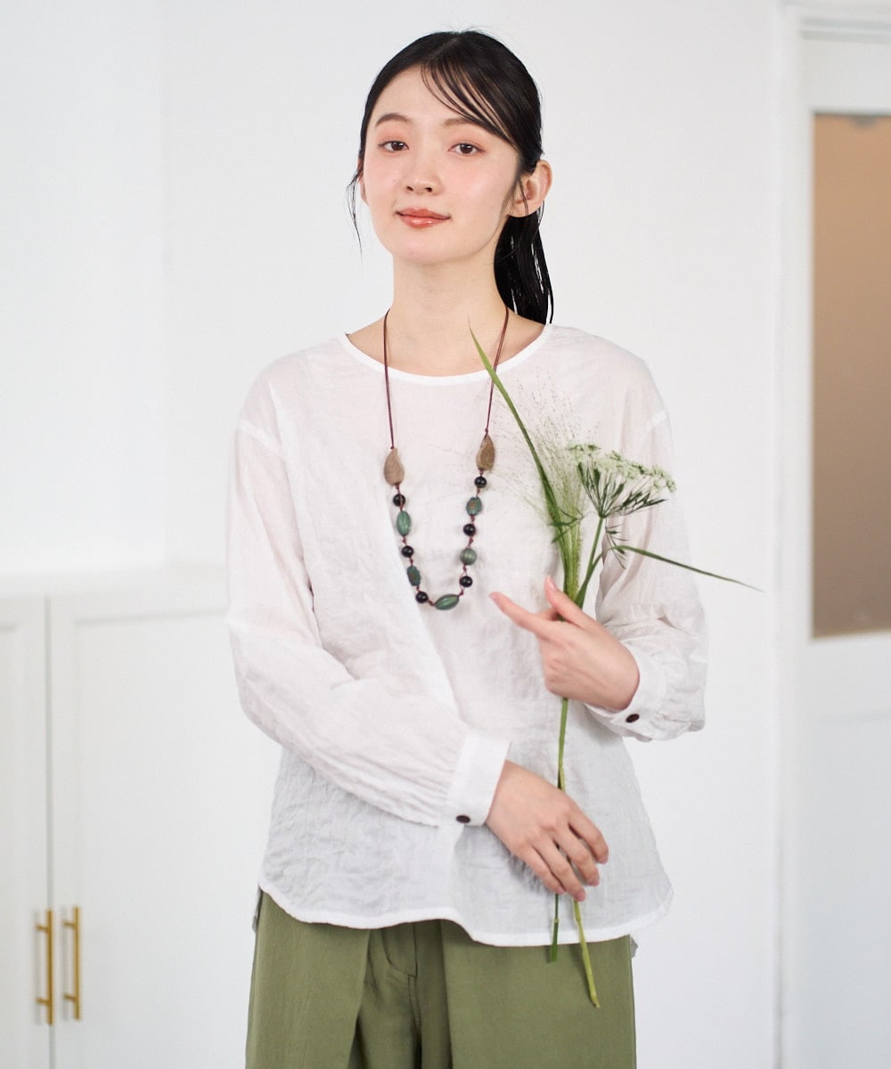 NGBEF19210 GIANNI LO GIUDICE(ジャンニ ロ ジュディチェ) [洗える・日本製]シャーリングシャンブレーブラウス ホワイト