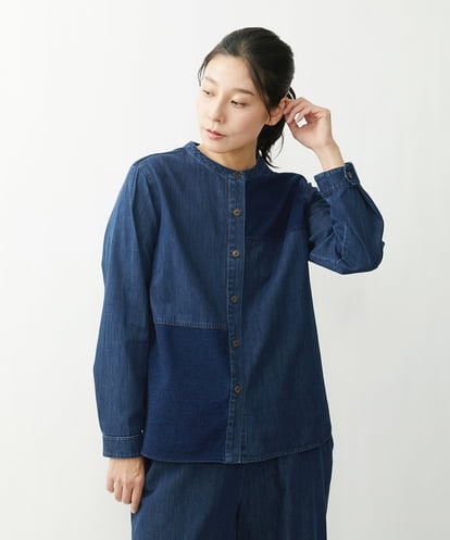 NGBES21250 GIANNI LO GIUDICE フリクションデニムノーカラーブラウス