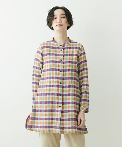 NGBET03360  [洗える・日本製]ダブルフェイスギンガムブラウス