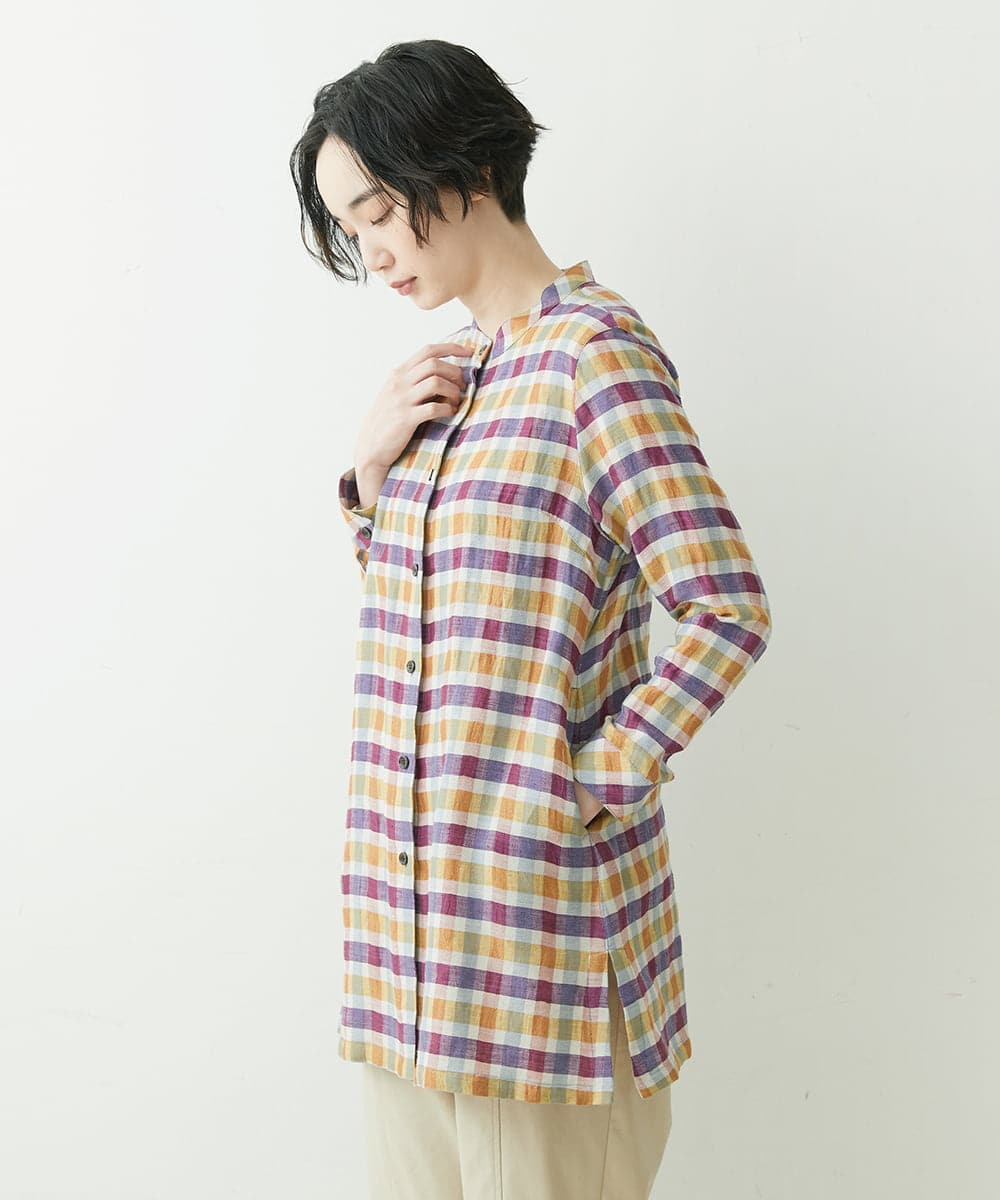 NGBET03360 GIANNI LO GIUDICE(ジャンニ ロ ジュディチェ) [洗える・日本製]ダブルフェイスギンガムブラウス イエロー