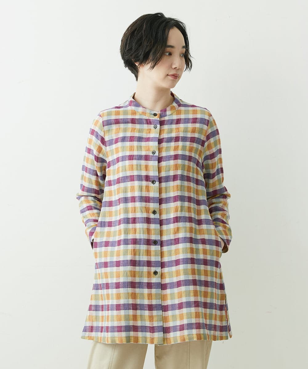NGBET03360 GIANNI LO GIUDICE(ジャンニ ロ ジュディチェ) [洗える・日本製]ダブルフェイスギンガムブラウス イエロー