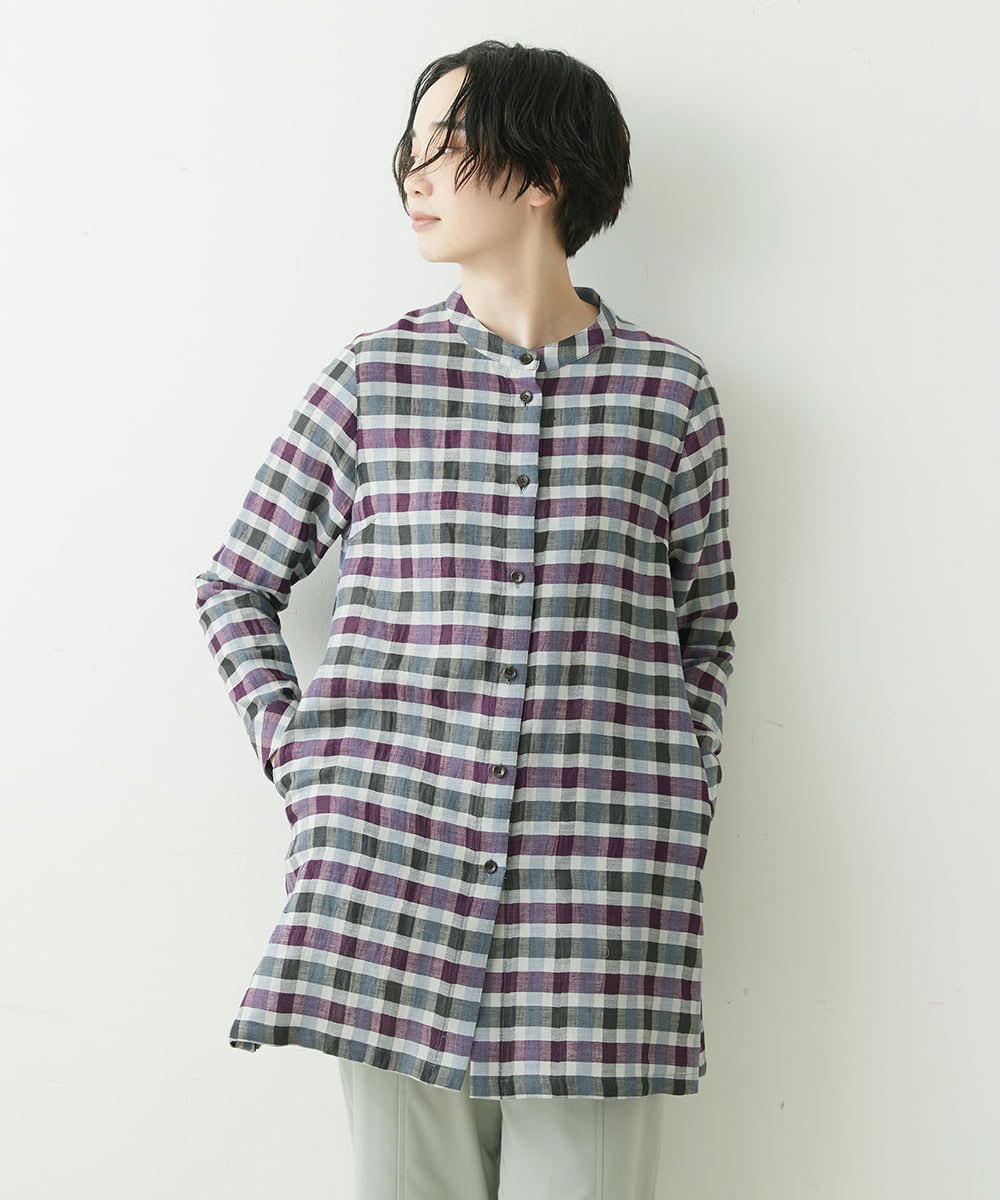 NGBET03360 GIANNI LO GIUDICE(ジャンニ ロ ジュディチェ) [洗える・日本製]ダブルフェイスギンガムブラウス パープル