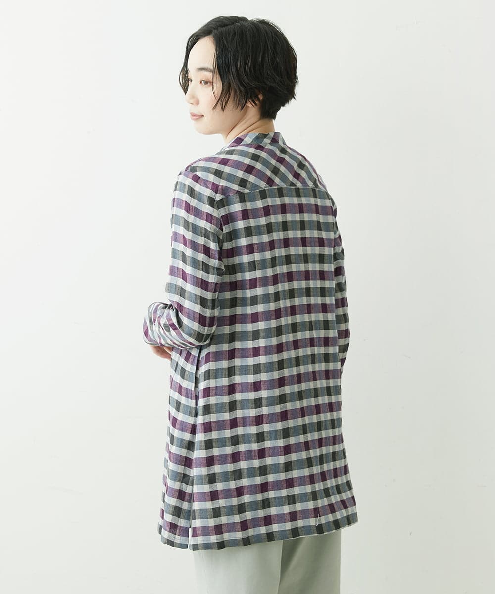 NGBET03360 GIANNI LO GIUDICE(ジャンニ ロ ジュディチェ) [洗える・日本製]ダブルフェイスギンガムブラウス パープル