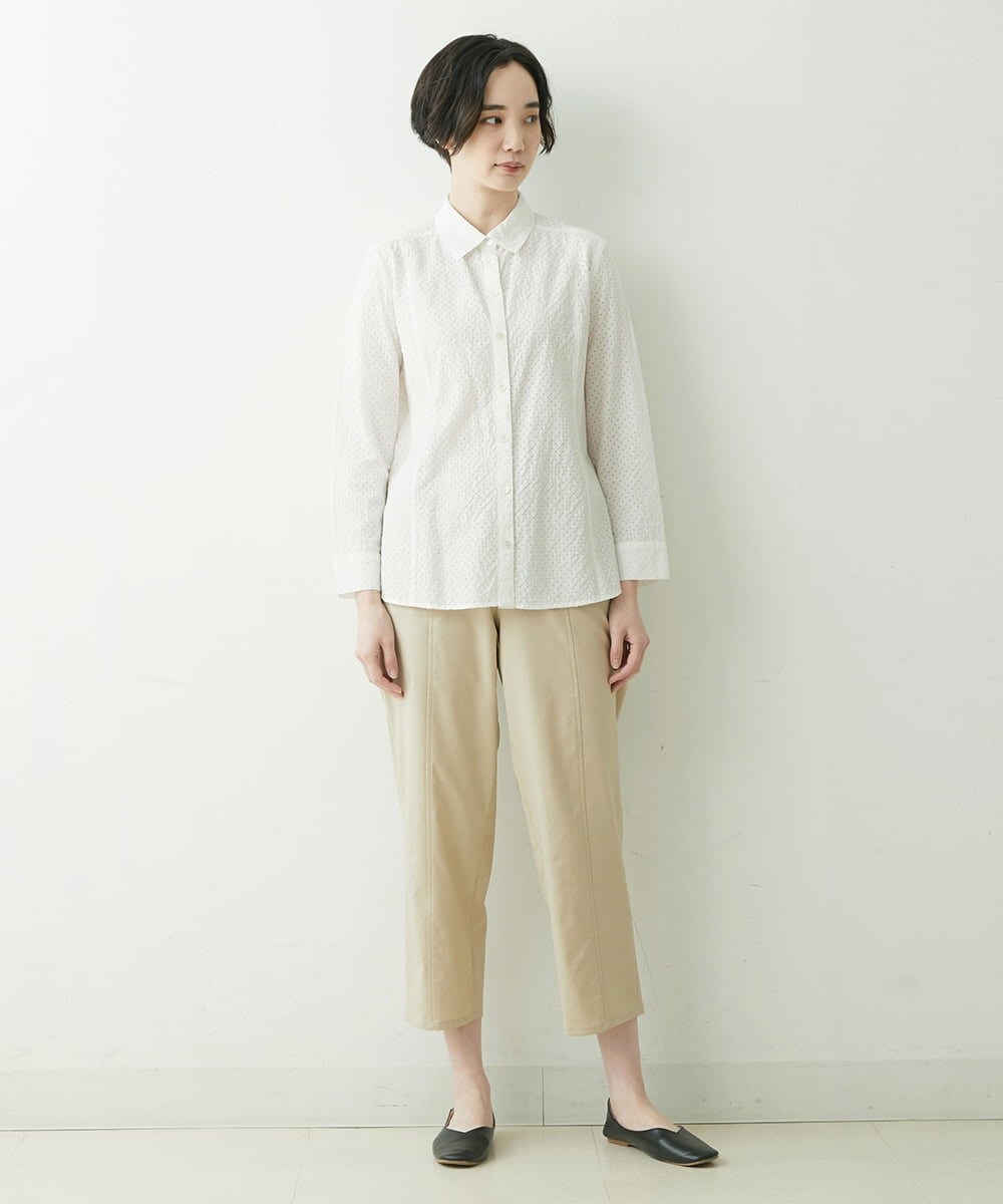 NGBET04230 GIANNI LO GIUDICE(ジャンニ ロ ジュディチェ) [洗える]アイレットカットジャガードブラウス ホワイト