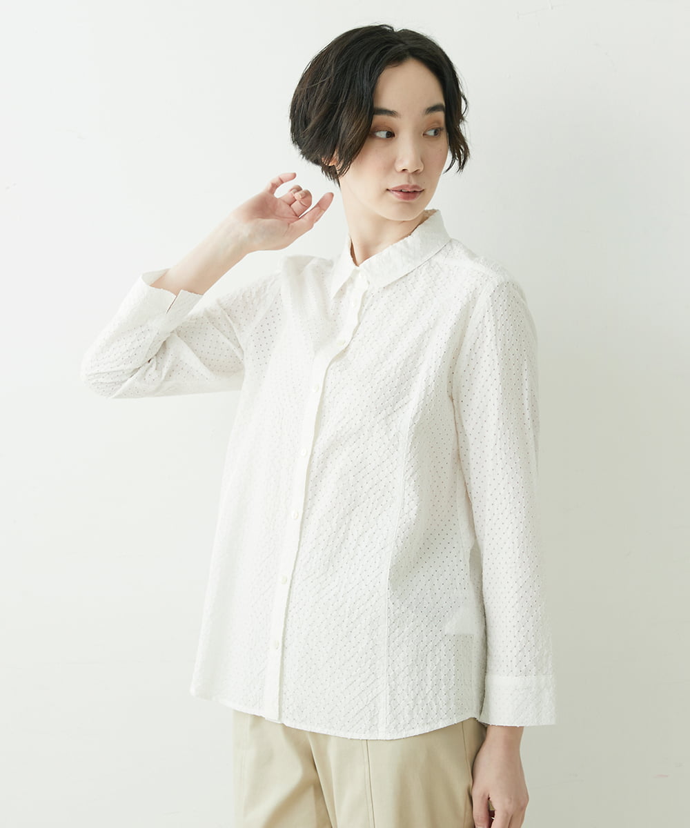 NGBET04230 GIANNI LO GIUDICE(ジャンニ ロ ジュディチェ) [洗える]アイレットカットジャガードブラウス ホワイト