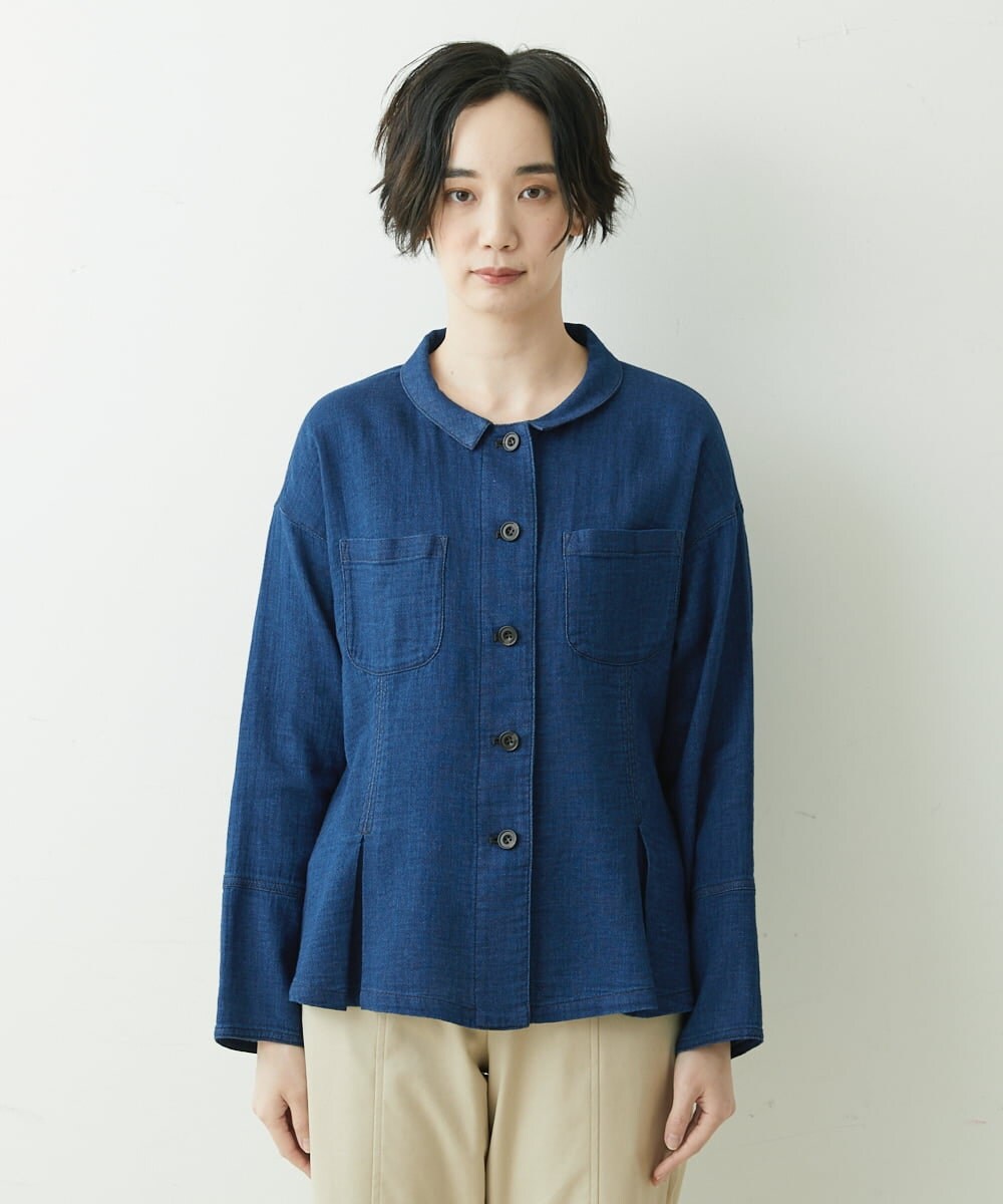NGBET11300 GIANNI LO GIUDICE(ジャンニ ロ ジュディチェ) 二重織ガーゼデニムブラウス ネイビー