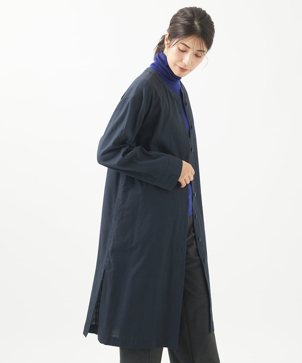 NGBEW11290 GIANNI LO GIUDICE(ジャンニ ロ ジュディチェ) [洗える]綿麻シュリンクチュニックブラウス ネイビー