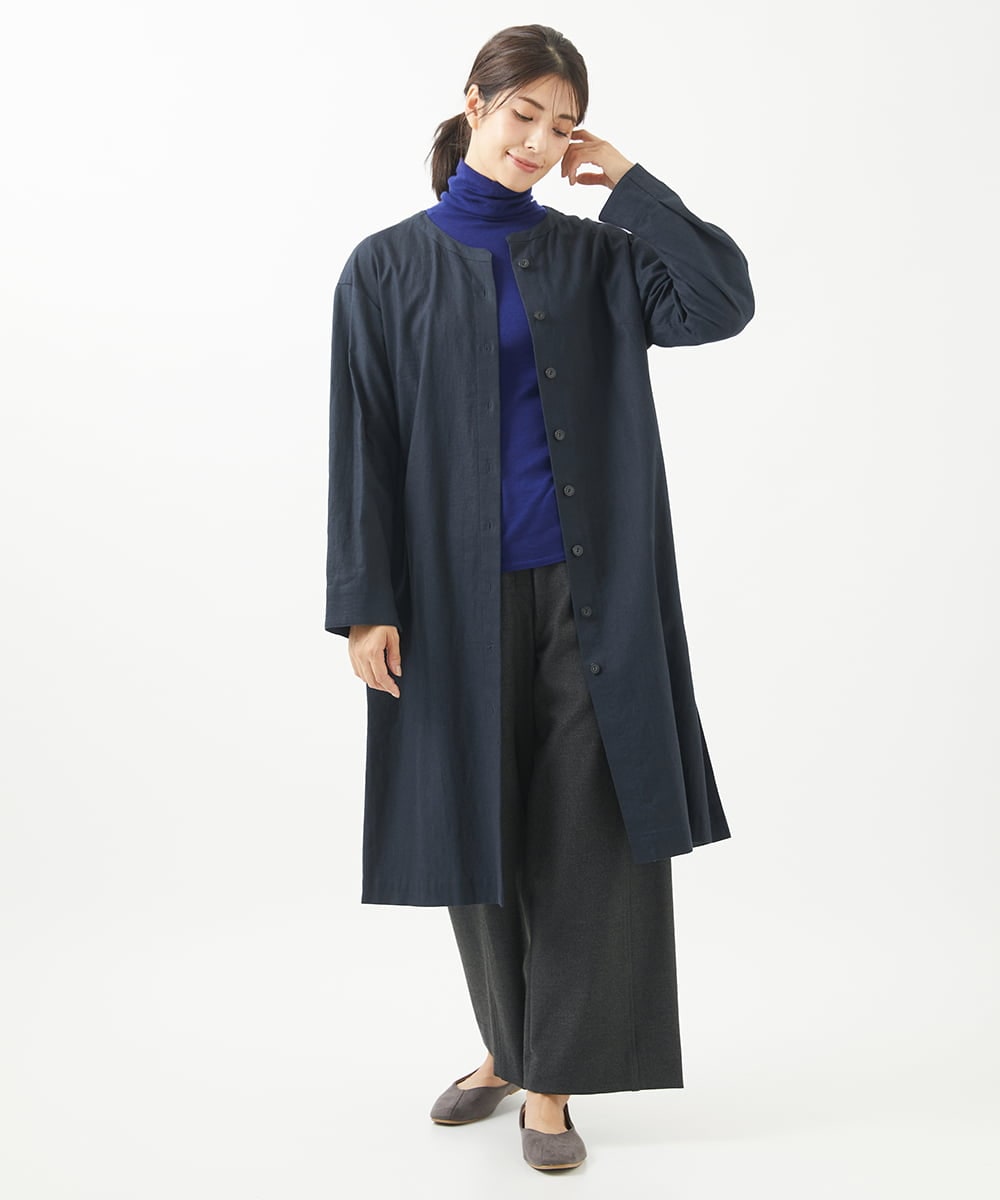 NGBEW11290 GIANNI LO GIUDICE(ジャンニ ロ ジュディチェ) [洗える]綿麻シュリンクチュニックブラウス ネイビー