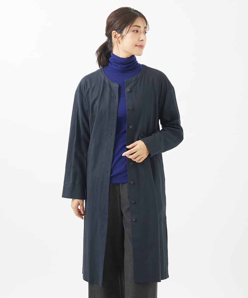 NGBEW11290 GIANNI LO GIUDICE(ジャンニ ロ ジュディチェ) [洗える]綿麻シュリンクチュニックブラウス ネイビー