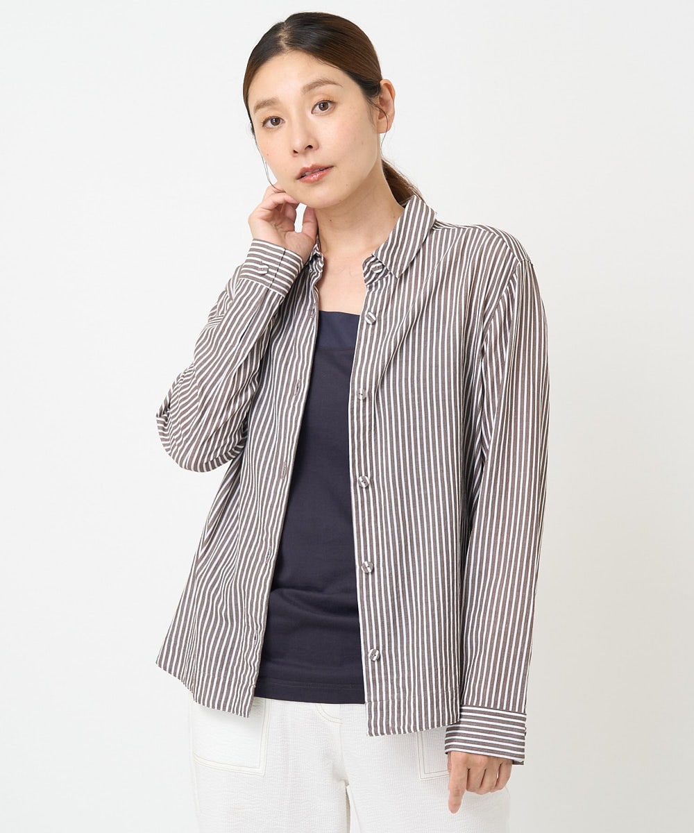 NGBEW21230 GIANNI LO GIUDICE(ジャンニ ロ ジュディチェ) [洗える・日本製]ロンドンストライプブラウス ブラウン