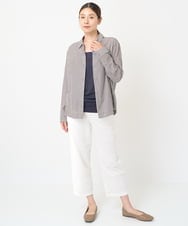 NGBEW21230 GIANNI LO GIUDICE(ジャンニ ロ ジュディチェ) [洗える・日本製]ロンドンストライプブラウス ブラウン