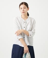 NGBGA21330 GIANNI LO GIUDICE(ジャンニ ロ ジュディチェ) [洗える]リネンストライプシャツブラウス ホワイト