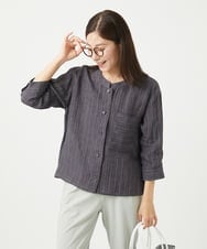 NGBGA21330 GIANNI LO GIUDICE(ジャンニ ロ ジュディチェ) [洗える]リネンストライプシャツブラウス ダークグレー